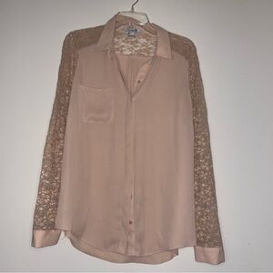Vintage Forever 21 Peach Lace Long Sleeve Button Up L Blouse elegant